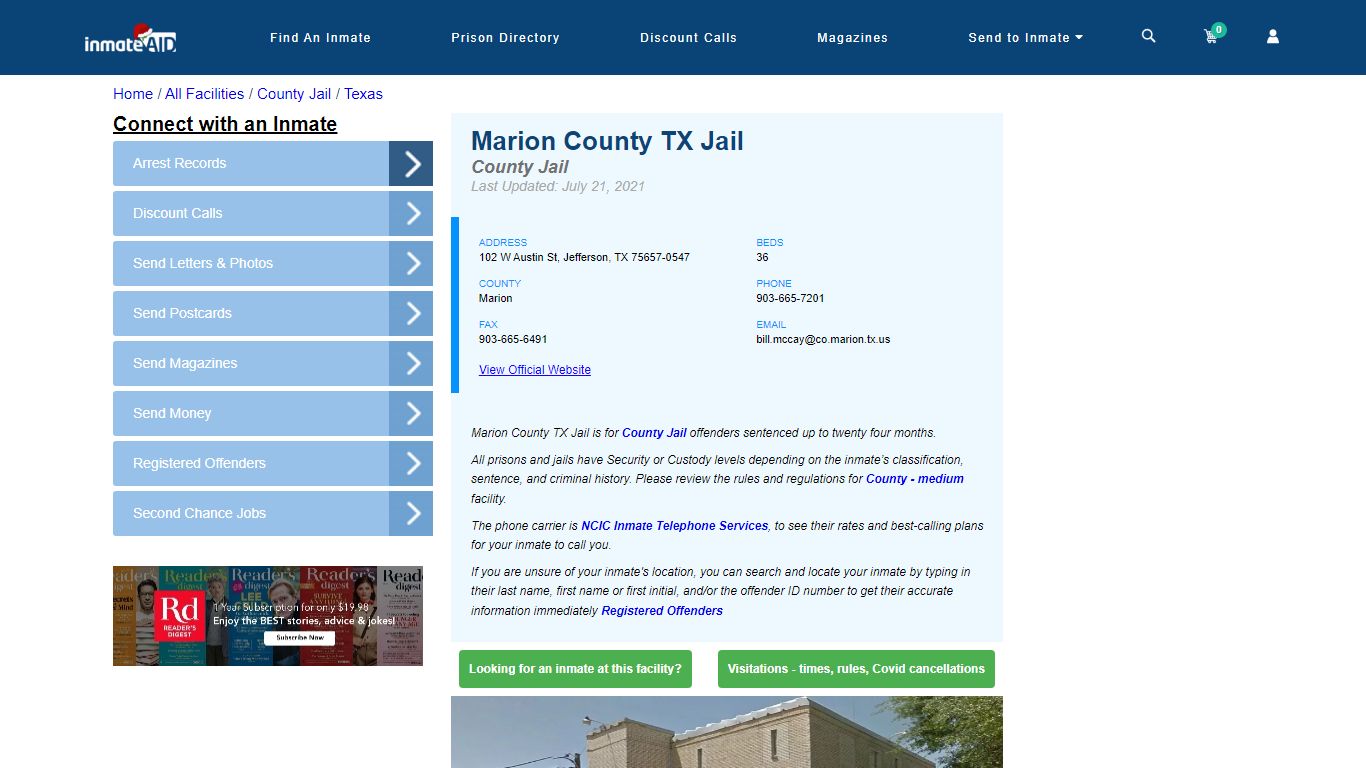 Marion County TX Jail - Inmate Locator - Jefferson, TX